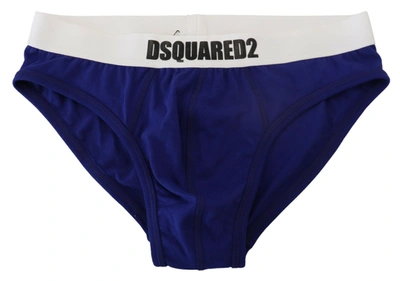 Dsquared² Blue White Logo Cotton Stretch Men Brief Underwear In Blue And White