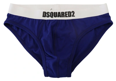 Dsquared2 Blue White Logo Cotton Stretch Men Brief Underwear In Blue And White