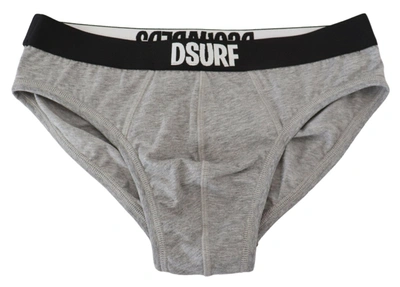 Dsquared2 Gray Dsurf Logo Cotton Stretch Men Brief Underwear