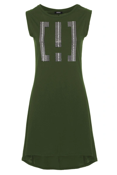Imperfect Cotton Embellished With Rhinestones And Beads Dress In Green