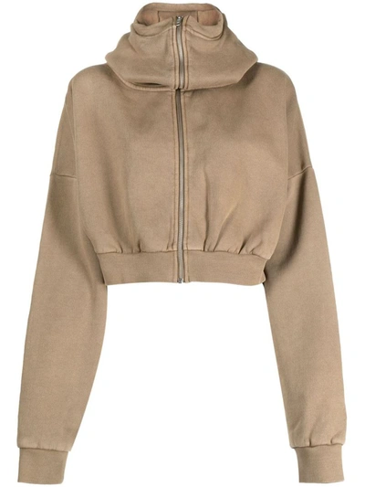 Entire Studios Khaki Cropped Hoodie In Brandy