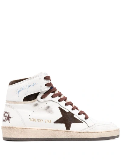 Golden Goose Sky-star High-top Sneakers In White/beige/chocolate Brown