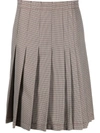 Marni Check-print Pleated Midi Skirt In Grey