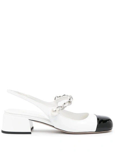 Miu Miu Contrasting-toe 35mm Patent-leather Pumps In Bianco+nero