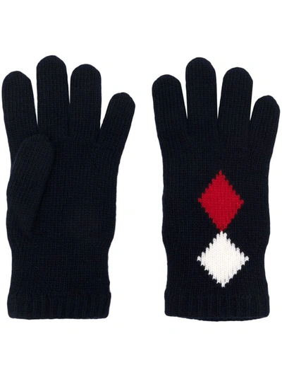 Moncler Geometric-intarsia Virgin-wool Gloves In Navy