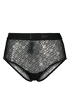 Palm Angels Lace High Waist Sheer Slip With Elastic Band In Black Black