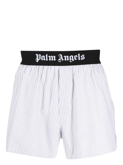 Palm Angels Logo-band Striped Boxer Shorts In Light Grey