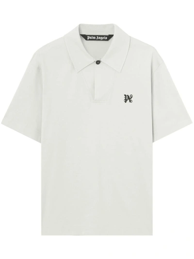Palm Angels Monogram-embroidered Cotton Polo Shirt In Light Grey