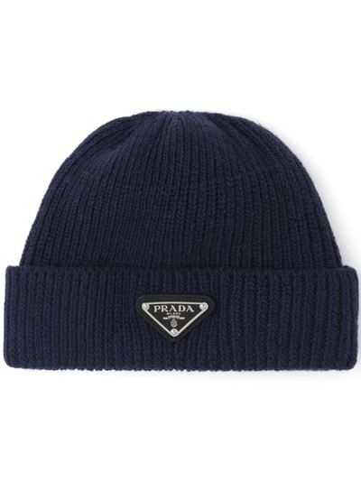 Prada Ribbed Knit Wool Cashmere Beanie In Multi-colored