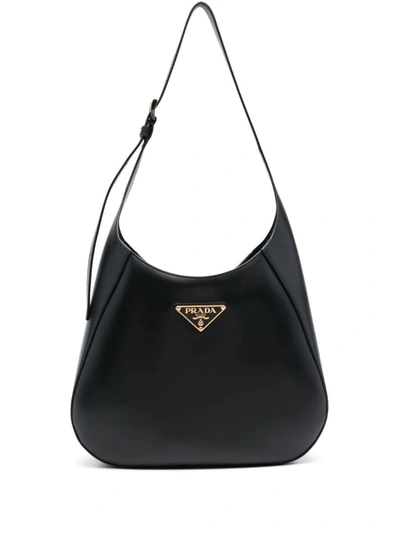 Prada Triangle-logo Leather Shoulder Bag In Nero