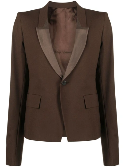Rick Owens Shawl-lapels Single-breasted Blazer In Brown
