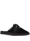 Suicoke Zavo-vs Webbing-trimmed Suede Mules In Blk Black