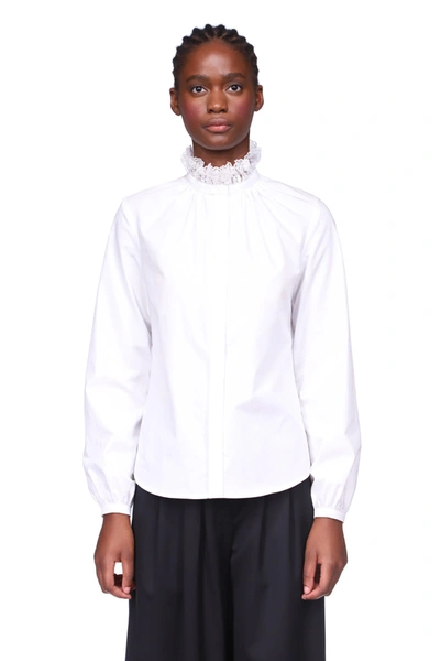 Prune Goldschmidt Shirt With Small Lace Ruffled Collar In White