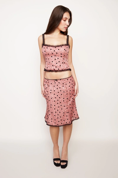 Danielle Guizio Ny Velvet Floral Lace Low Rise Midi Skirt In Mauve