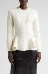 ALEXANDER MCQUEEN CABLE KNIT WOOL & CASHMERE RIB PEPLUM SWEATER
