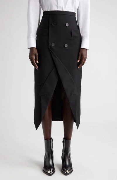 Alexander Mcqueen Double-button Wool Midi Skirt In Black