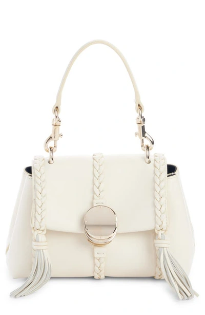 Chloé Penelope Braided Tassel Napa Top-handle Bag In 110 Misty Ivory