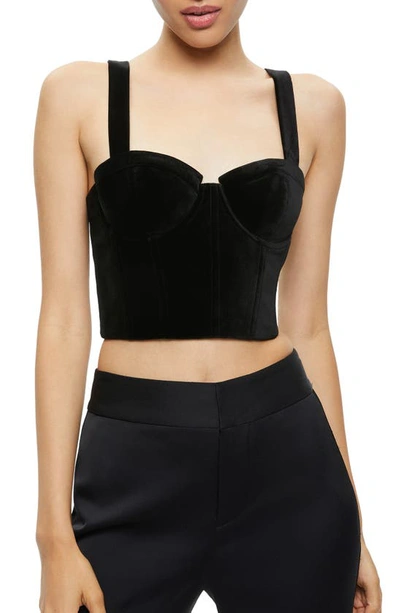 Alice And Olivia Alice + Olivia Jeanna Crop Velvet Corset Bustier Top In Black