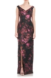 KAY UNGER LIANA FLORAL COLUMN GOWN