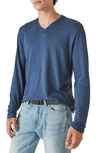 Lucky Brand Venice Burnout V-neck Long Sleeve Cotton Blend T-shirt In Blue