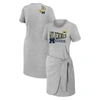 WEAR BY ERIN ANDREWS WEAR BY ERIN ANDREWS HEATHER GRAY MICHIGAN WOLVERINES KNOTTED T-SHIRT DRESS