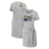 Wear By Erin Andrews Heather Gray Michigan Wolverines Knotted T-shirt Dress In Heather Gray