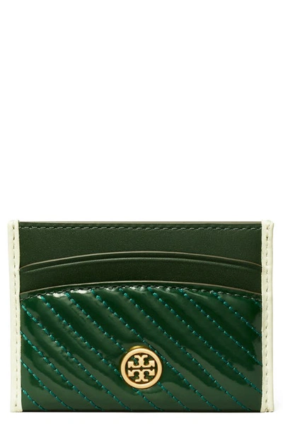★TB★Robinson Patent Puffy Quilted Card Case★Pine Tree Tory Burch Robinson Patent Quilted Card Case In Pine Tree