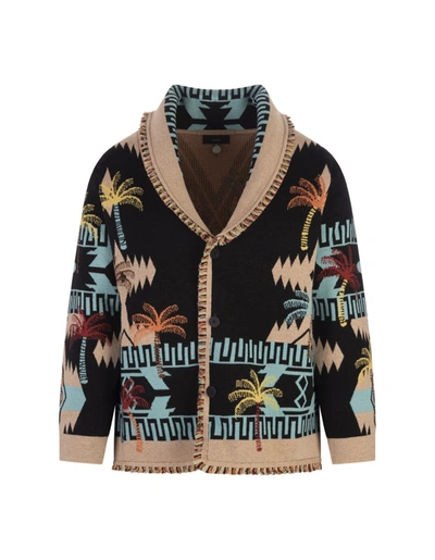 Alanui Graphic Pattern Buttoned Fringed Cardigan In Black