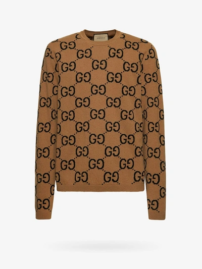 Gucci Jacquard Gg Motif Jumper In Brown