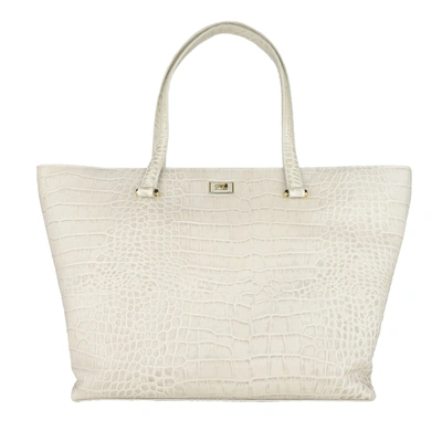 Cavalli Class White Snake Texture Zipper Handbag