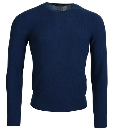 Dolce & Gabbana Blue Cashmere Roundneck Pullover Sweater