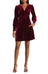 VINCE CAMUTO TWIST FRONT LONG SLEEVE VELVET FIT & FLARE DRESS