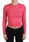 DOLCE & GABBANA DOLCE & GABBANA PINK SILK CROPPED CREWNECK PULLOVER WOMEN'S SWEATER