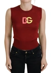 DOLCE & GABBANA DOLCE & GABBANA RED GREEN DG LOGO SLEEVELESS PULLOVER WOMEN'S TOP