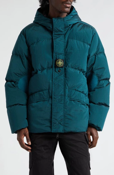 Stone Island Hooded Reversibile Puffer Jacket In Green