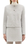 Theory Checked Wool Cropped Jacket In Light Heather Grey