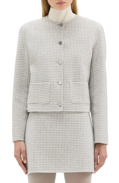 Theory Checked Wool Cropped Jacket In Ivory Multi