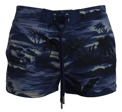 Dsquared² Blue Tropical Wave Design Beachwear Shorts Swimwear In Multicolor