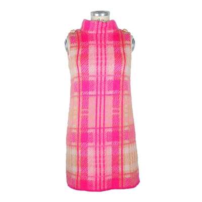 ELISABETTA FRANCHI ELISABETTA FRANCHI CHIC SLEEVELESS TARTAN KNIT DRESS WITH PINK WOMEN'S ACCENTS