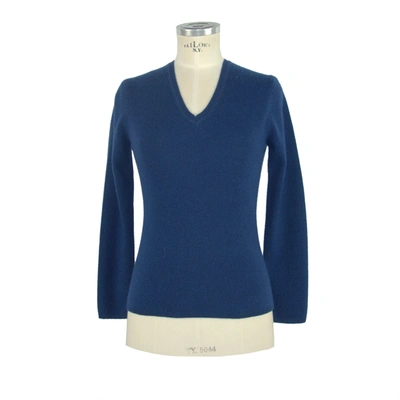 EMILIO ROMANELLI EMILIO ROMANELLI ELEGANT V-NECK CASHMERE SWEATER IN WOMEN'S BLUE