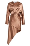 MOTHER OF ALL MOTHER OF ALL DEMI LONG SLEEVE STRETCH SILK FAUX WRAP DRESS