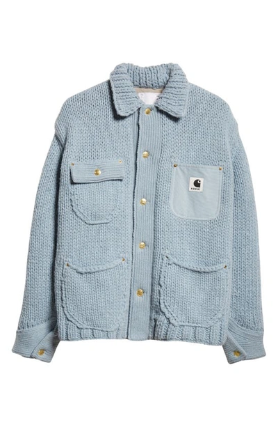 Sacai Mens Light Blue Michigan Brand-patch Regular-fit Wool-blend Jacket