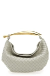 Bottega Veneta Sardine Intrecciato Leather Top Handle Bag In White