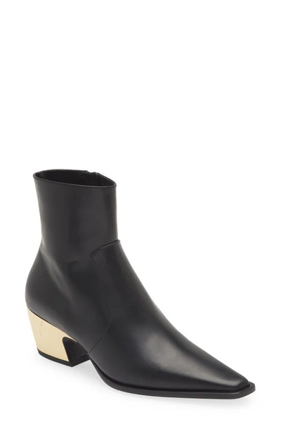 Bottega Veneta Tex Leather Chrome-heel Booties In Black/gold
