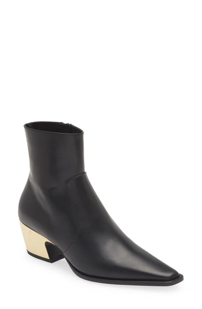 Bottega Veneta Tex Leather Chrome-heel Booties In 1469 Black Gold