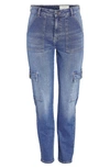 Noisy May Moni High Waist Ankle Skinny Cargo Pants In Medium Blue Denim