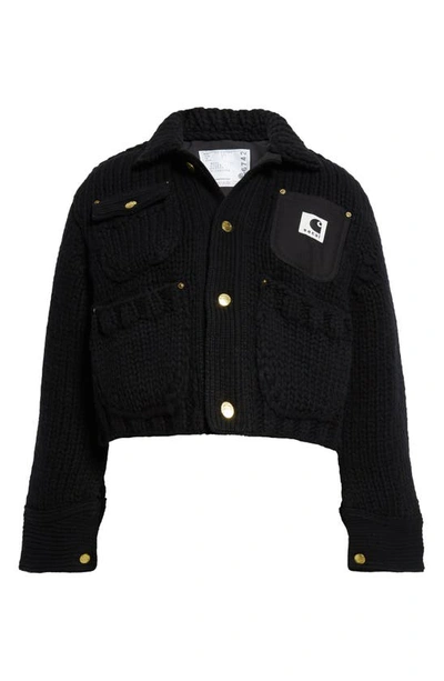 Sacai Patch Pocket Wool Sweater Jacket In Black