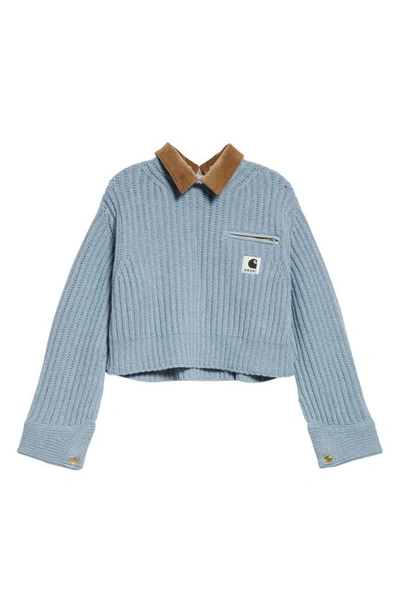 Sacai Oversize Wool Sweater With Detachable Collar In Lblue