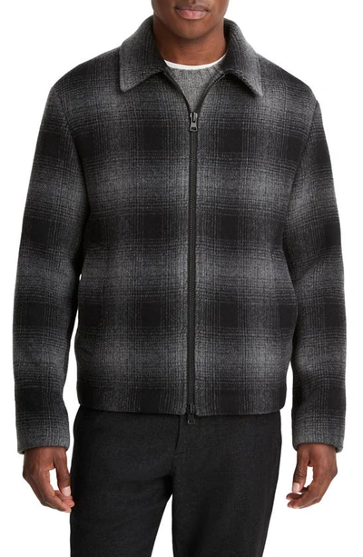 Vince Men's Tonal Plaid Zip-front Overshirt In Black