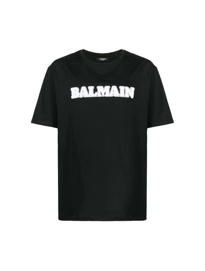 Balmain Flocked-logo Cotton T-shirt In Black